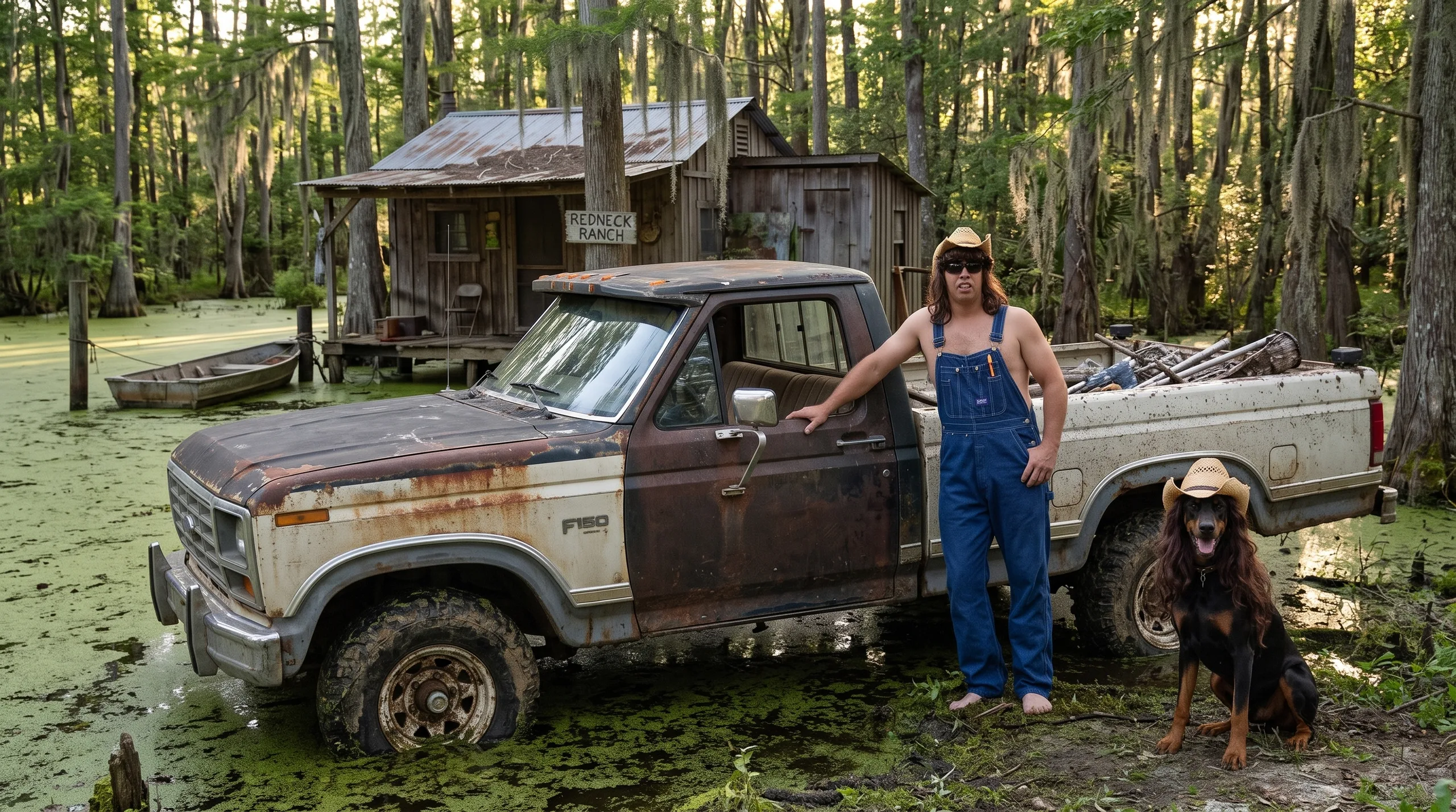 Man, dog, and truck