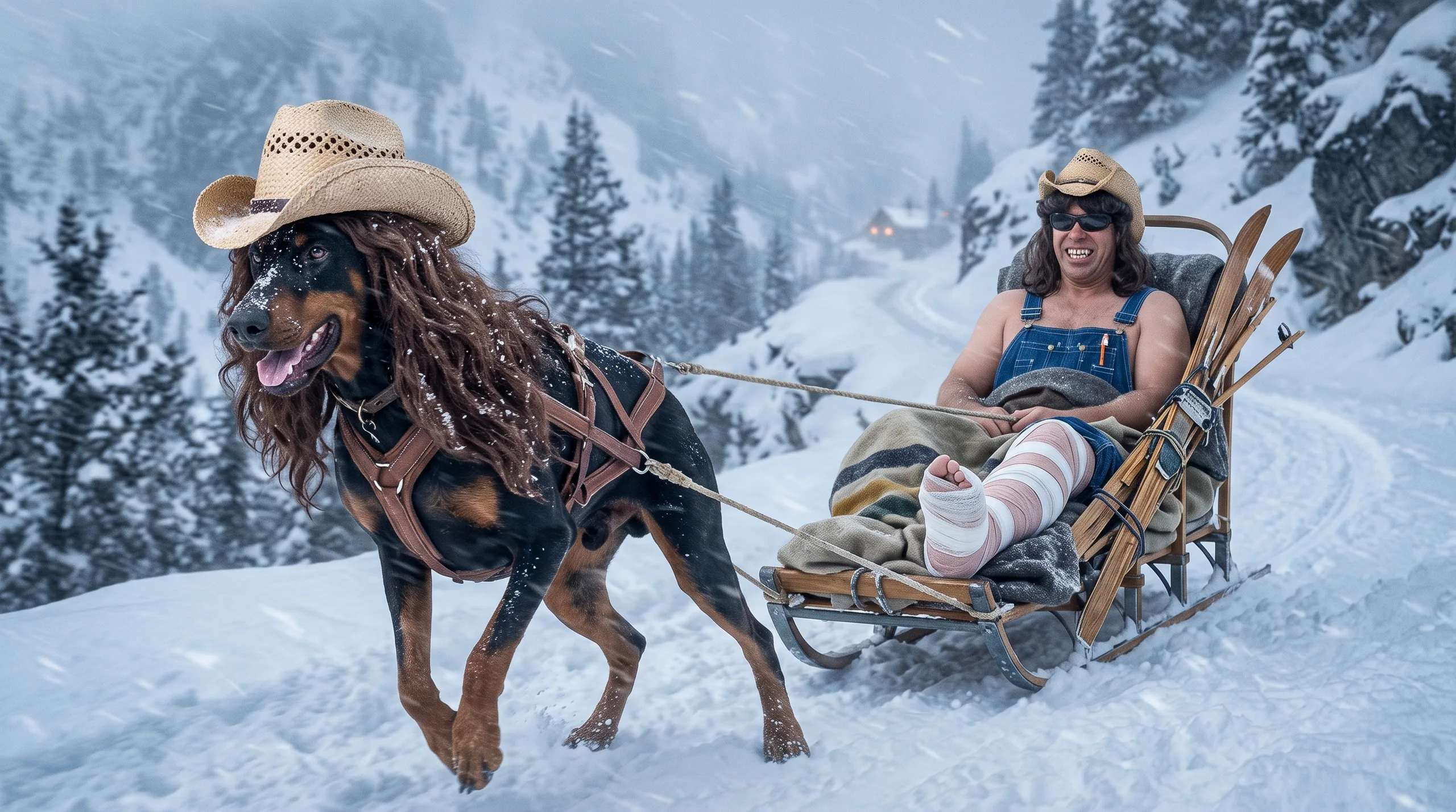 Dog pulling a rescue toboggan